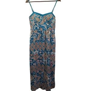 Xhilaration Paisley Sweetheart Neck Sleeveless Smocked Maxi Dress Large